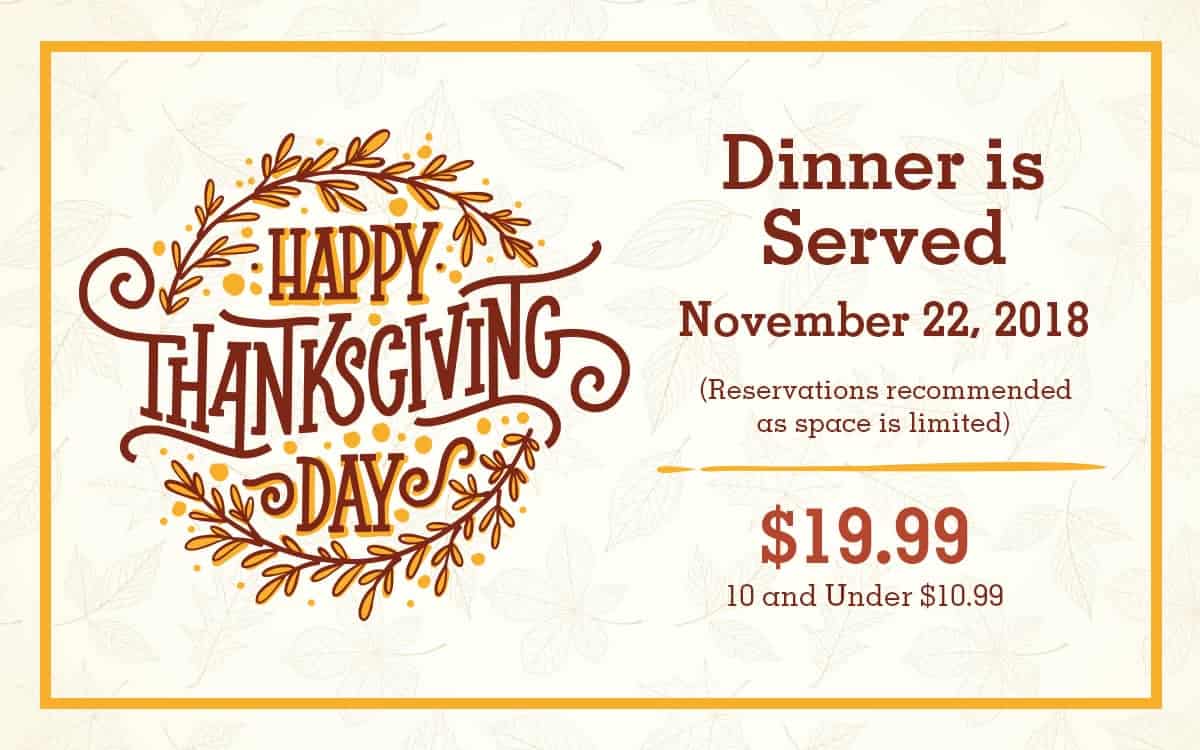Thanksgiving Day Reservations 2018 at Holston's Kitchen in Sevierville TN