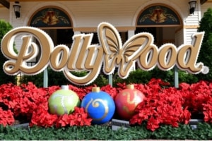 Dollywood sign decorated for the holiday season